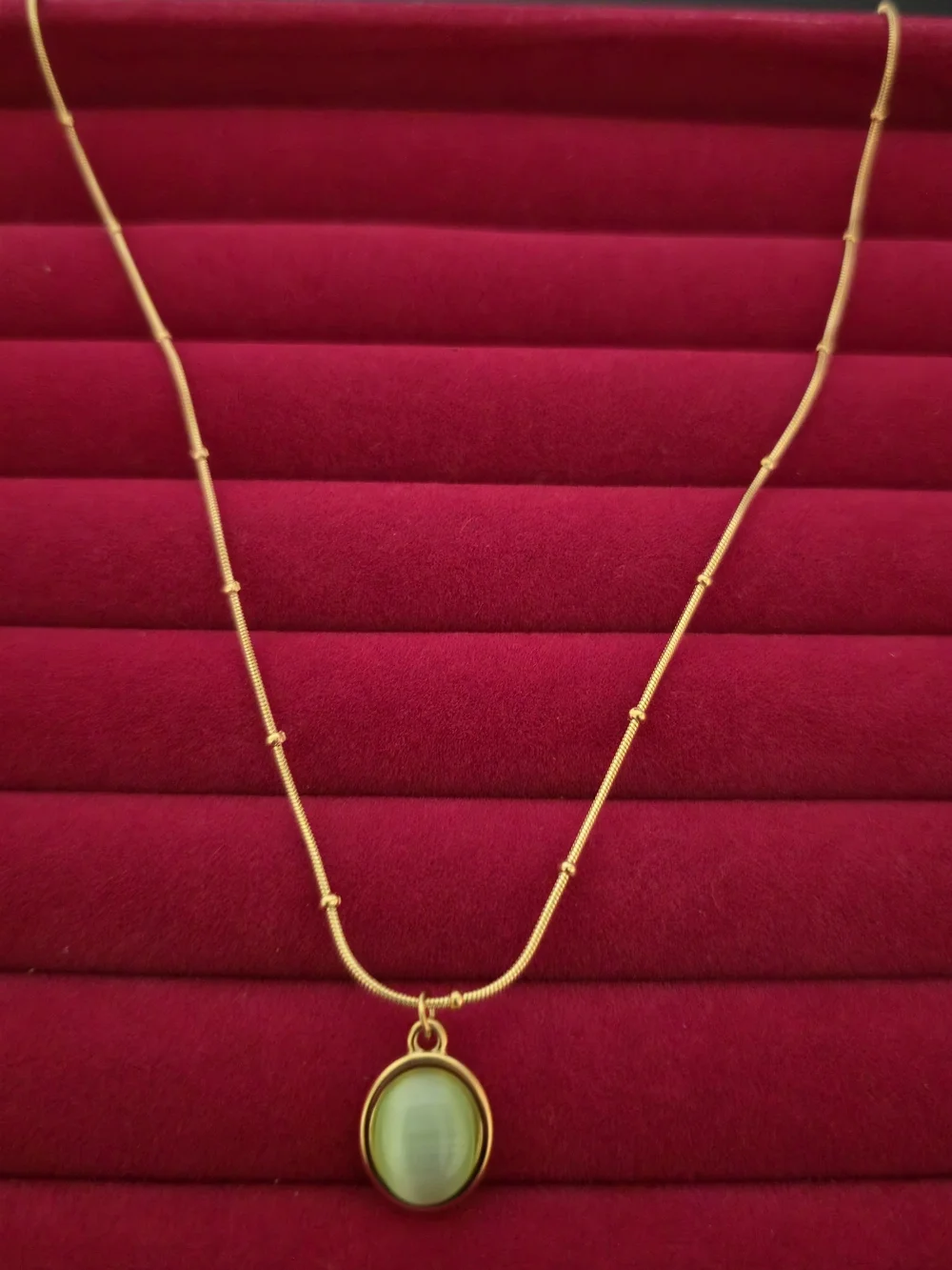 Minimalist 18K Gold-plated Necklace with Light Green Oval Pendant Women B005